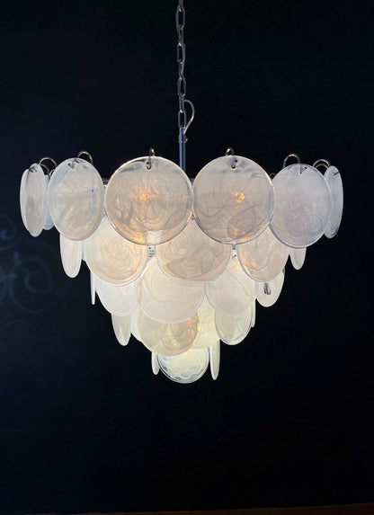 Murano Lysekrone | 57 Hvite Glassdisker