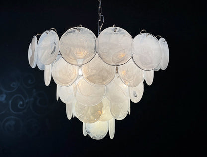Murano Lysekrone | 57 Hvite Glassdisker