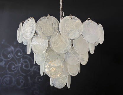 Murano Lysekrone | 57 Hvite Glassdisker