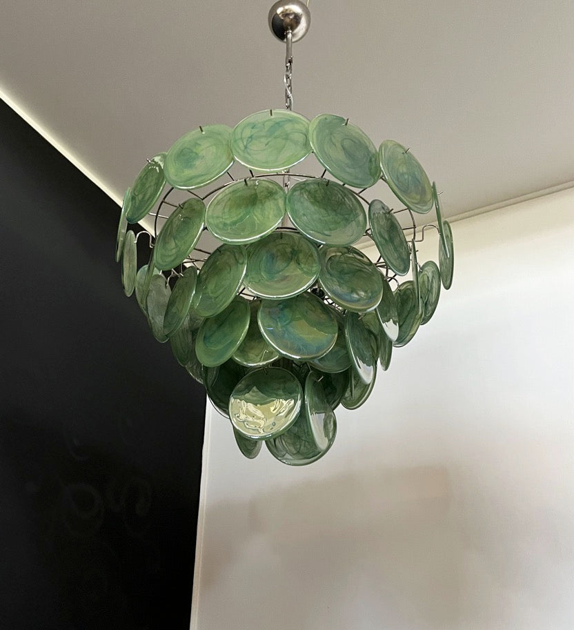 Murano Chandelier – 57 Green Disc Glass Elements – detail 6 – Murano Classics