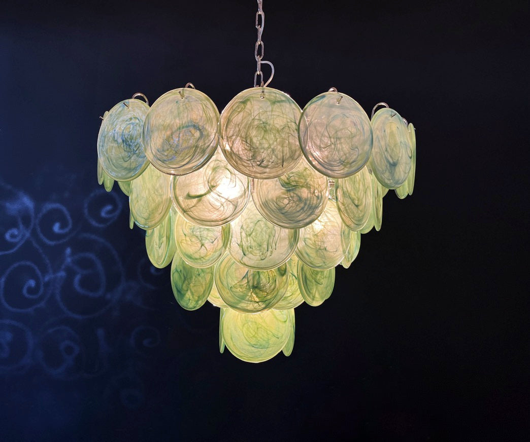 Murano Chandelier – 57 Green Disc Glass Elements – detail 5 – Murano Classics