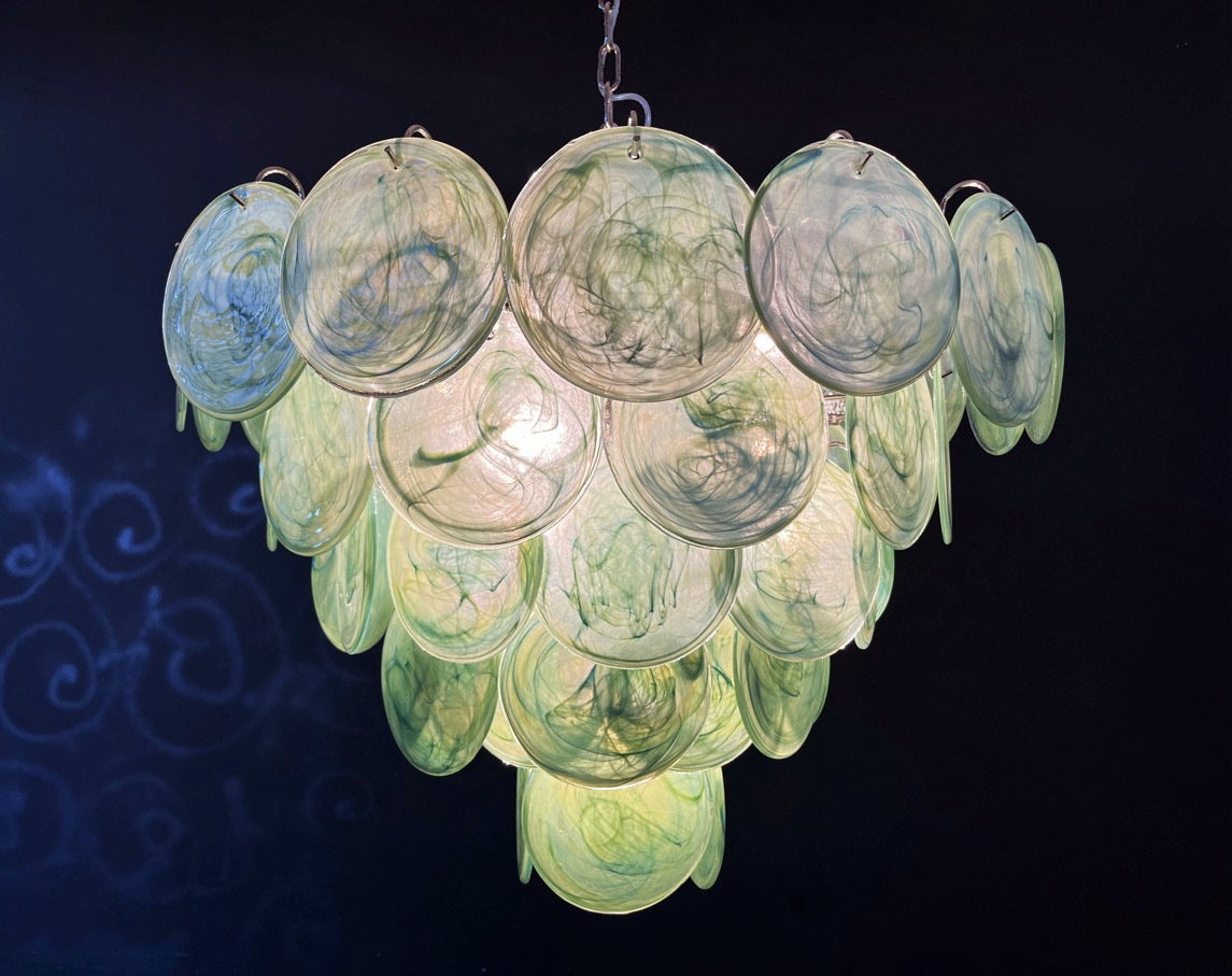 Murano Chandelier – 57 Green Disc Glass Elements – detail 4 – Murano Classics