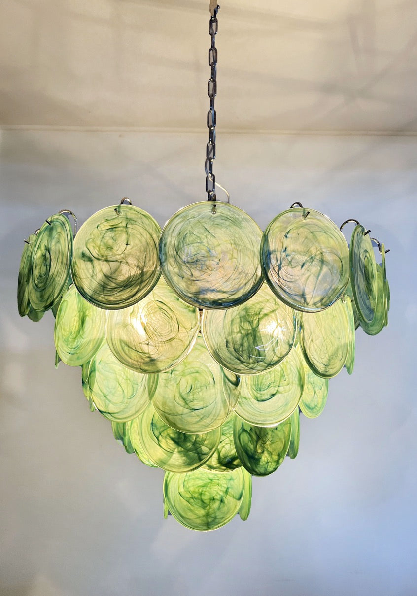 Murano Chandelier – 57 Green Disc Glass Elements – detail 3 – Murano Classics