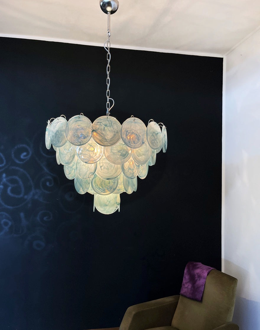 Murano Chandelier – 57 Blue Alabaster Disc Glass – detail 2 – Murano Classics