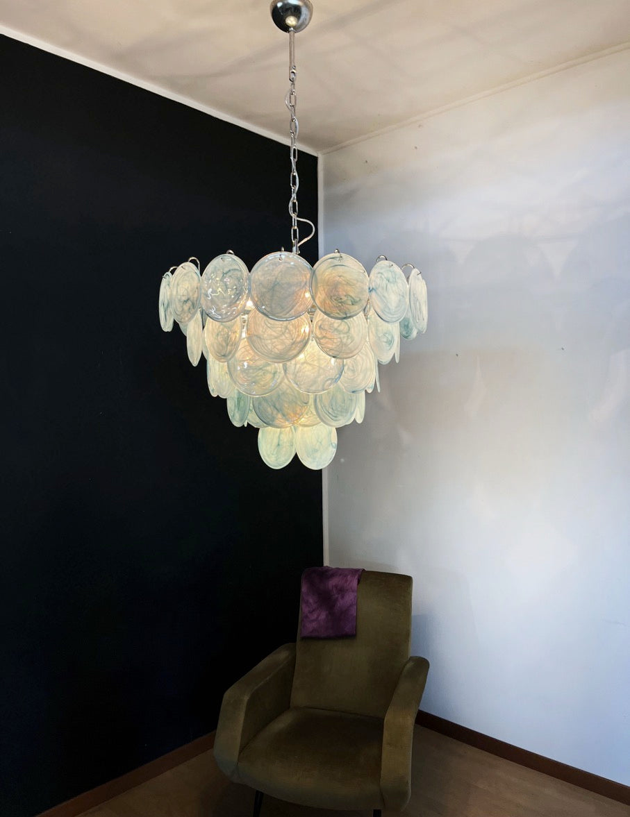 Murano Chandelier – 57 Blue Alabaster Disc Glass – detail 3 – Murano Classics