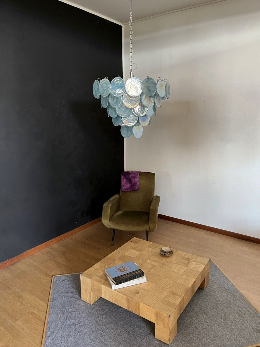 Murano Chandelier – 57 Blue Alabaster Disc Glass – detail 7 – Murano Classics