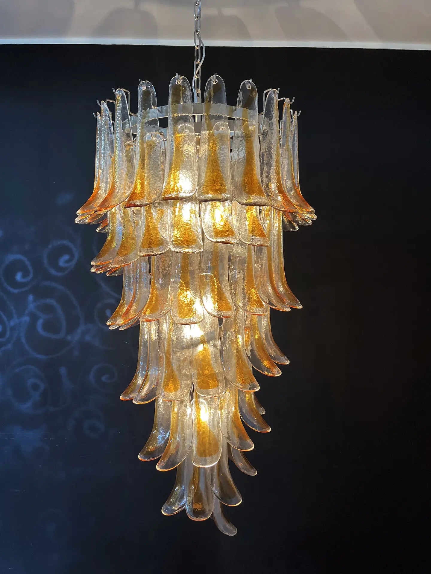 Murano Chandelier | 83 Clear and Yellow Cone Leaf Glasses