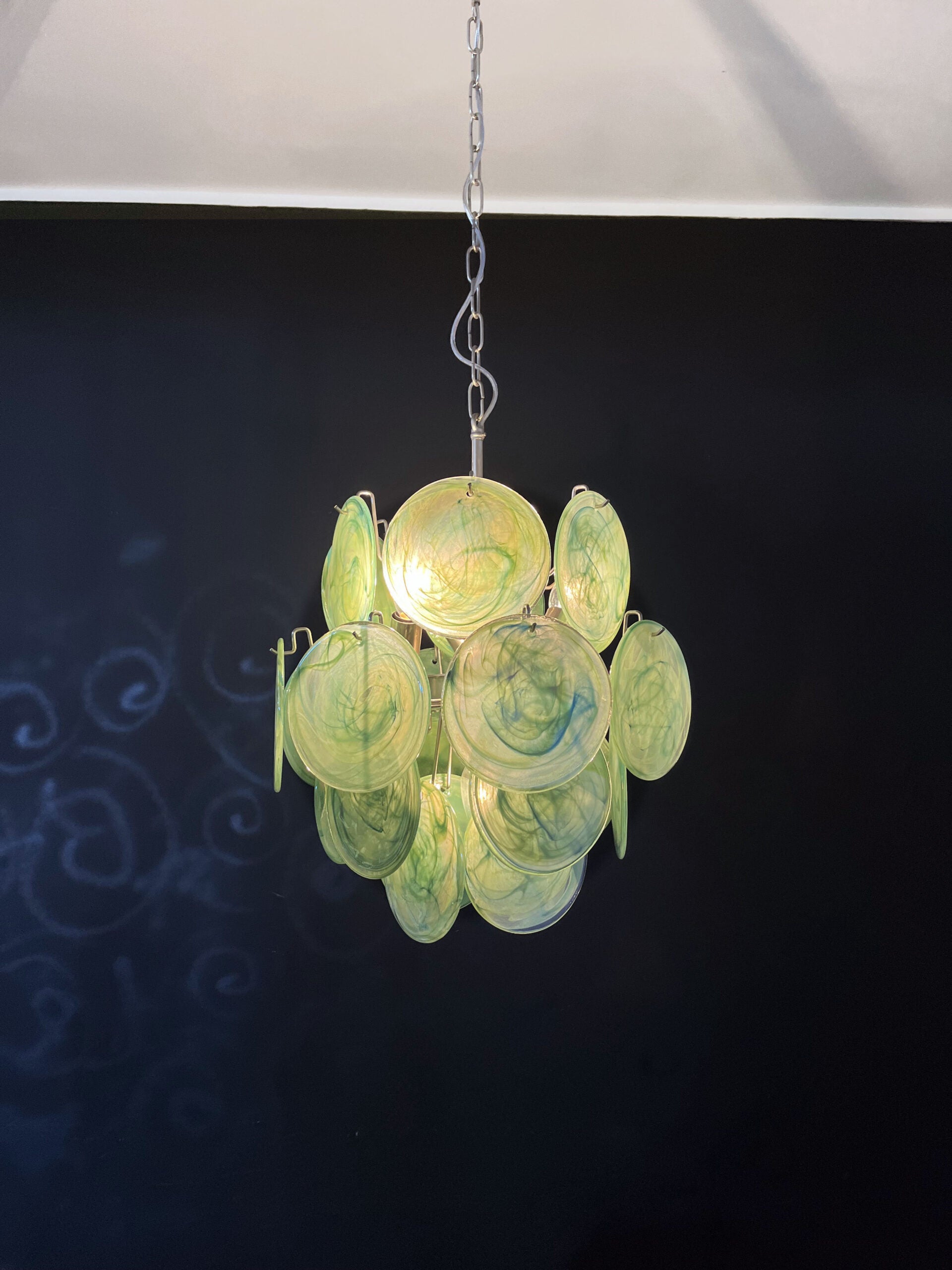 Murano Chandelier – 24 Green Disc Glasses – detail 6 – Murano Classics