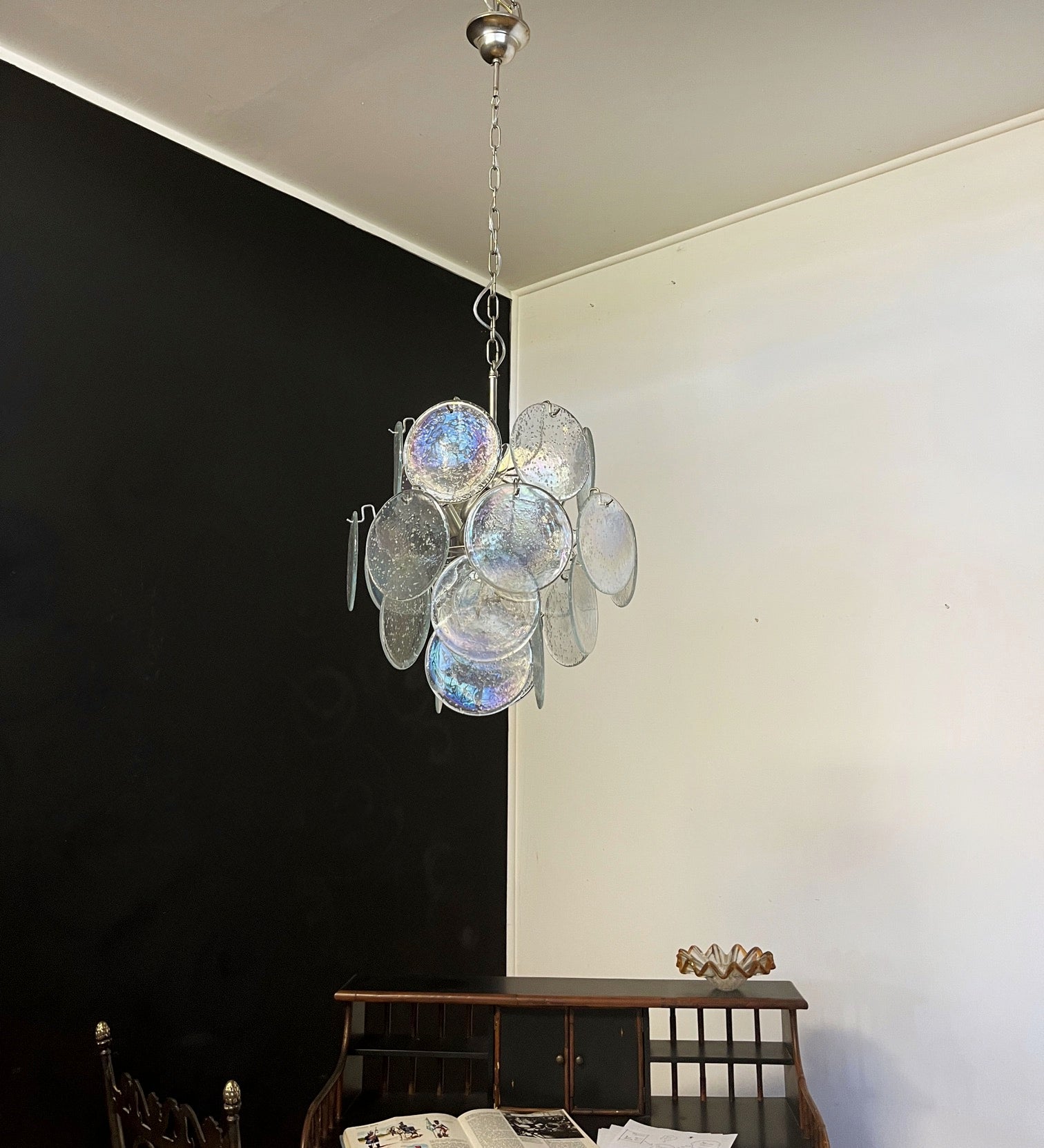 Murano Chandelier – 24 Iris Clear Disc Glass – detail 5 – Murano Classics