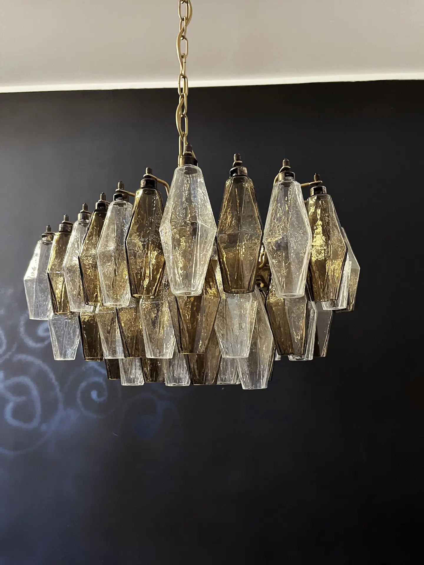 Murano Chandelier | 56 Clear and smoke colored Polyhedral glasses