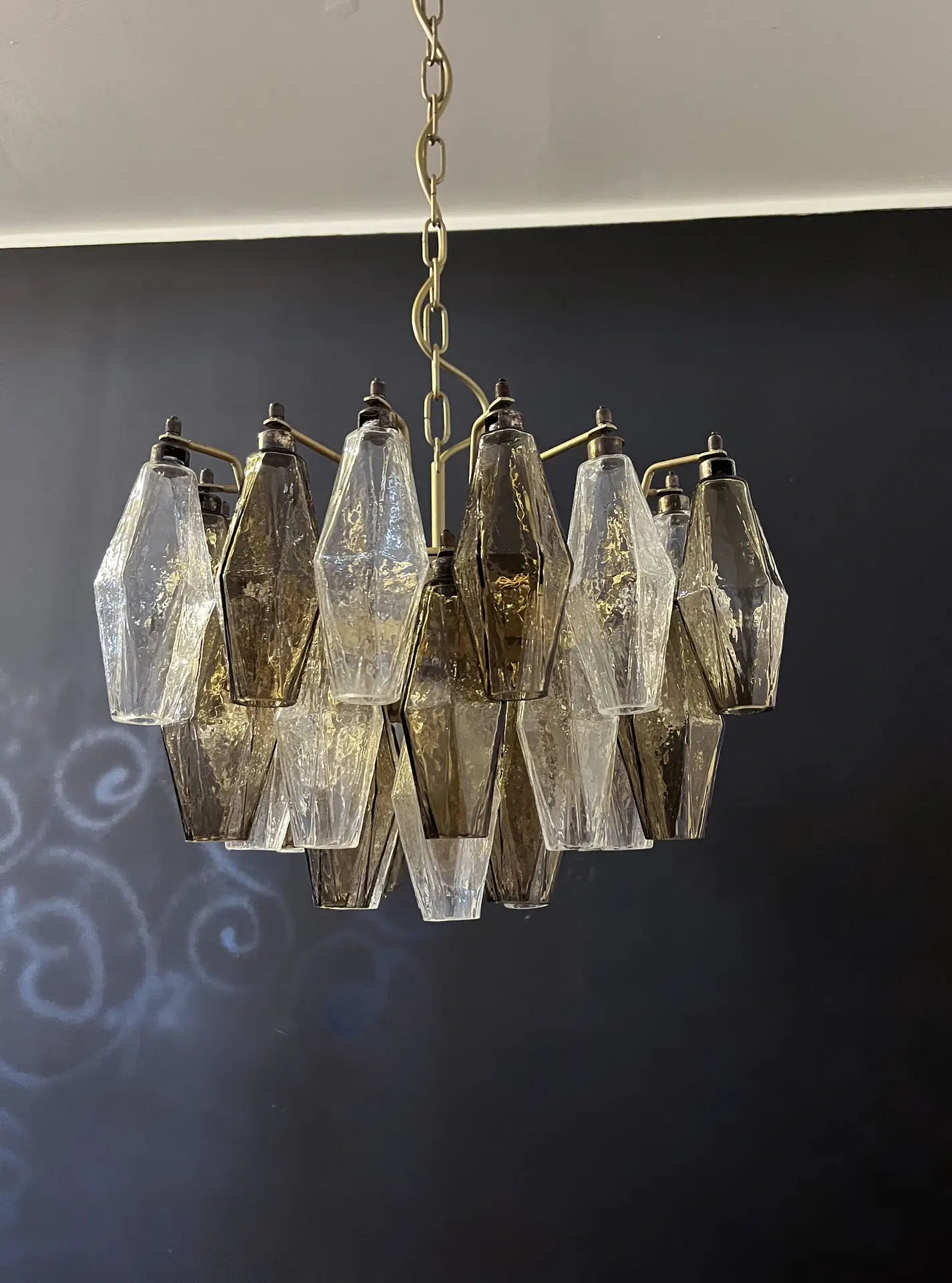 Murano Chandelier | 56 Clear and smoke colored Polyhedral glasses