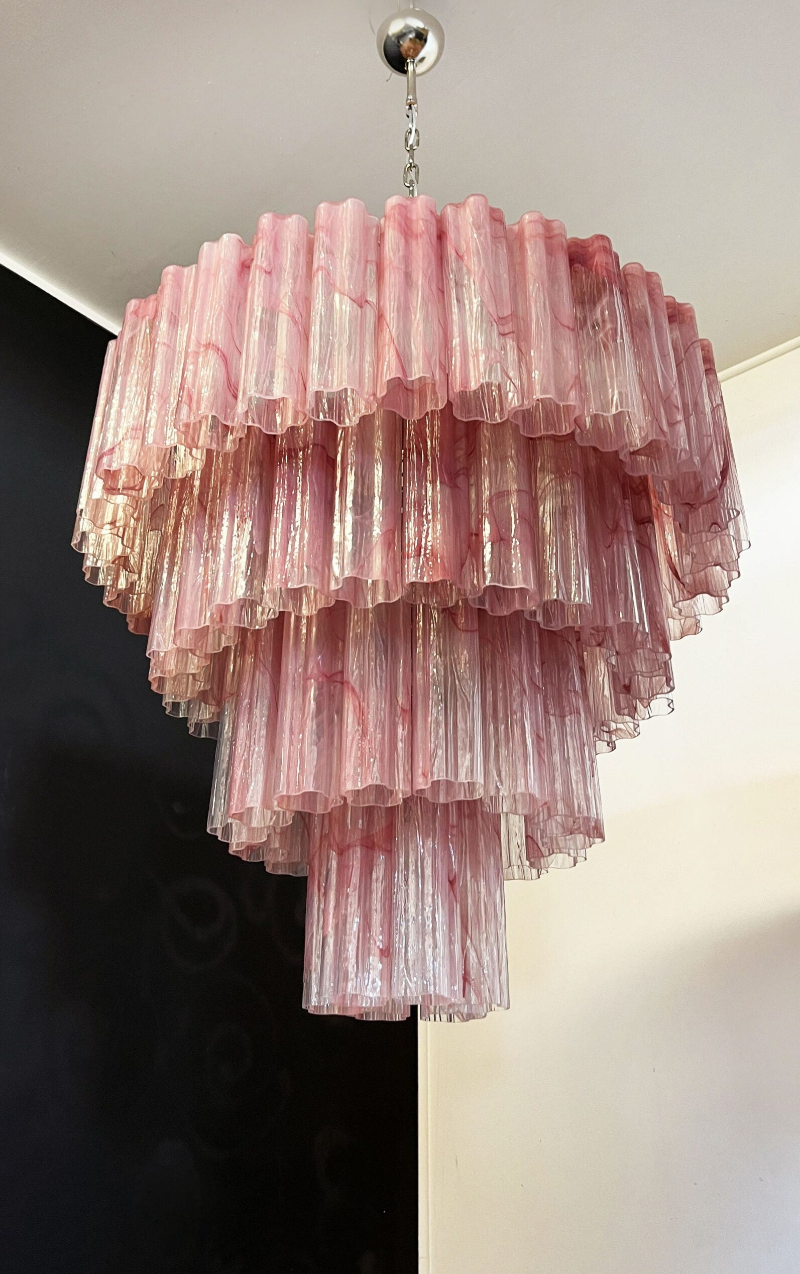 Murano Chandelier – 78 Pink Alabaster Glass Tubes – detail 3 – Murano Classics