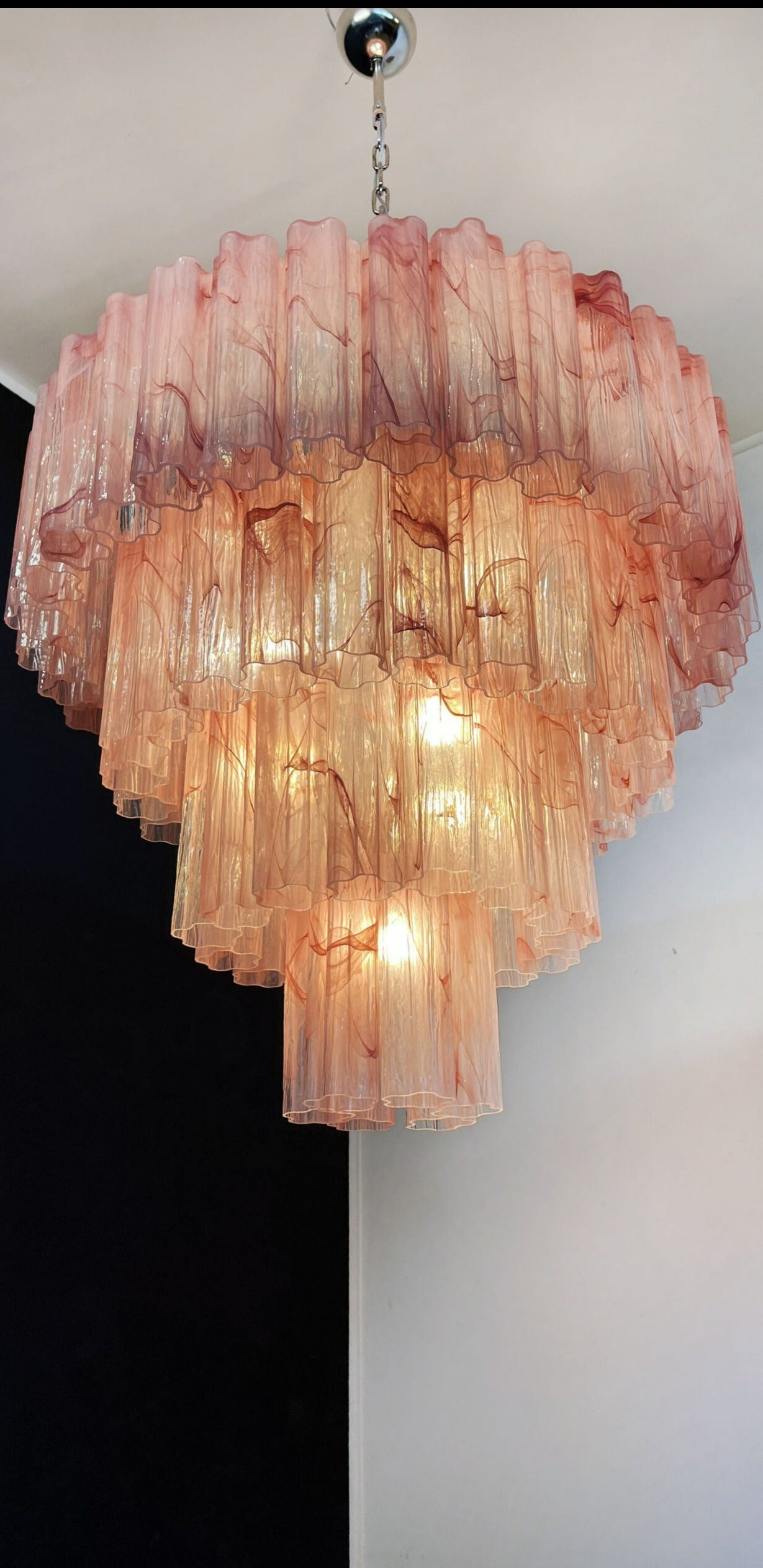 Murano Chandelier – 78 Pink Alabaster Glass Tubes – detail 5 – Murano Classics