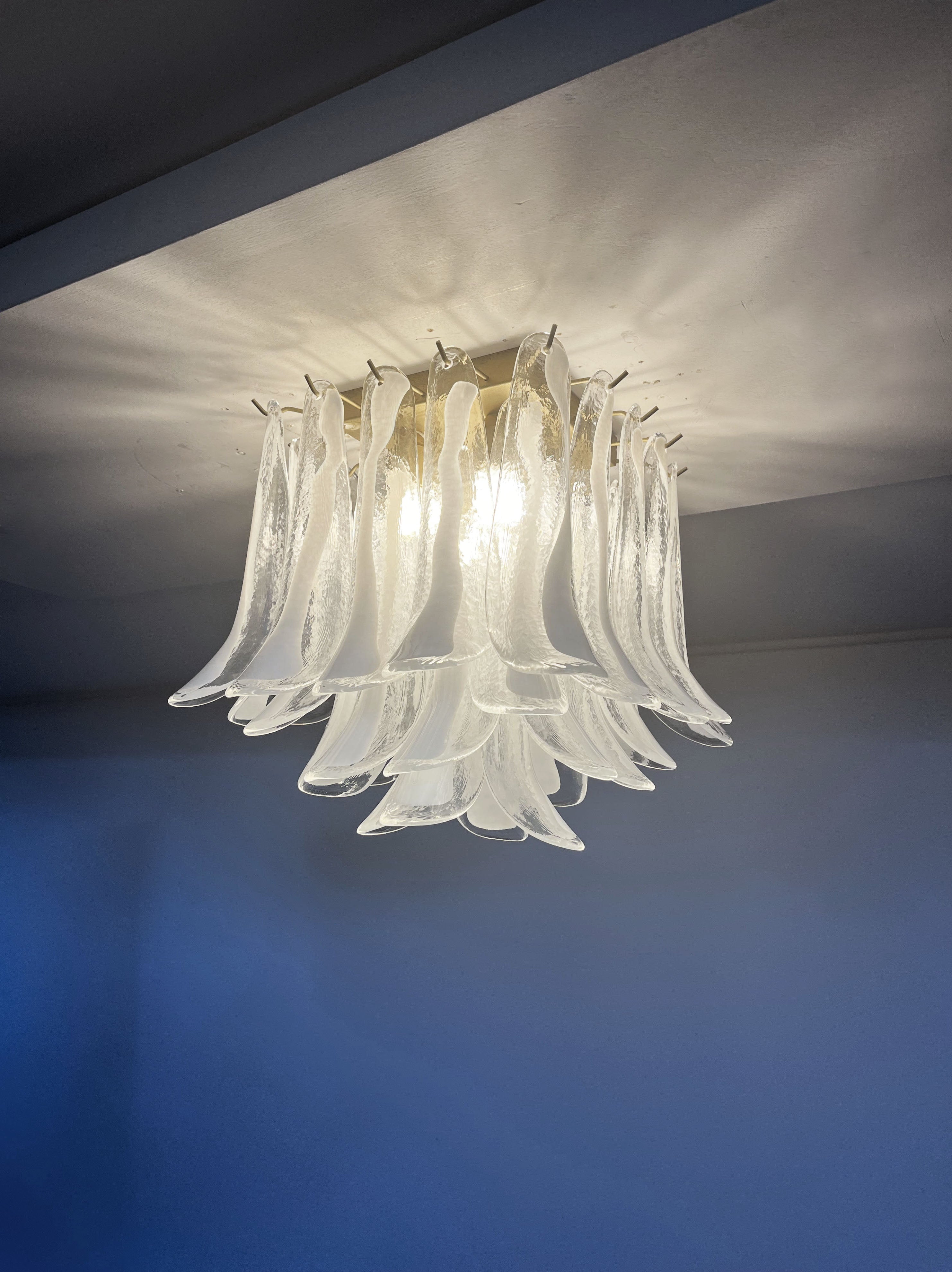 Murano Taklampe | 32 Klar, Hvit Konglebladglass
