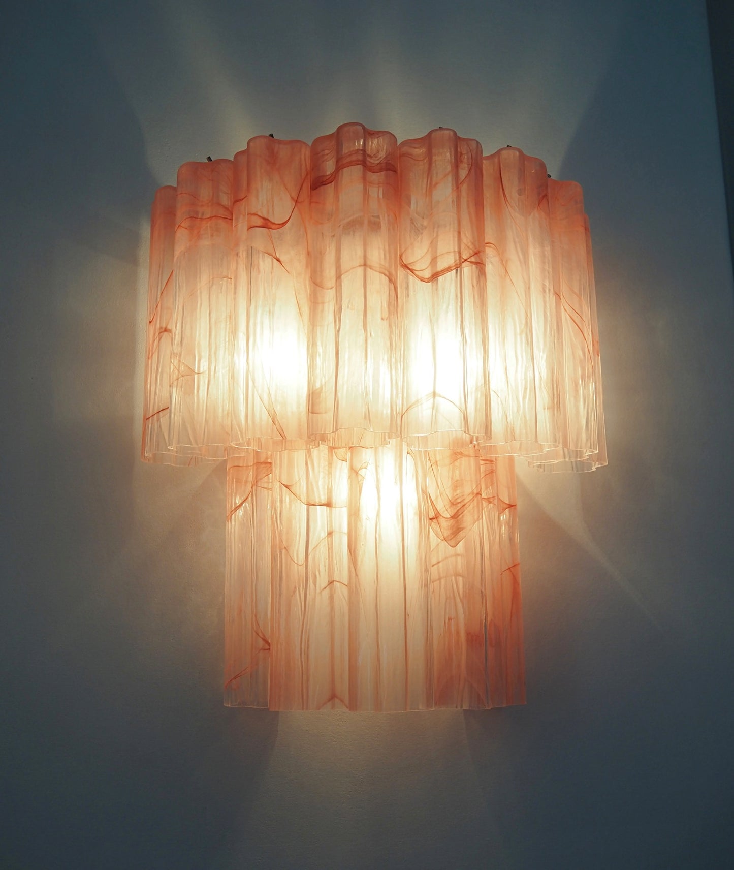 Murano Vegglampe | 13 Rosa Alabaster Glassrør | 1 par