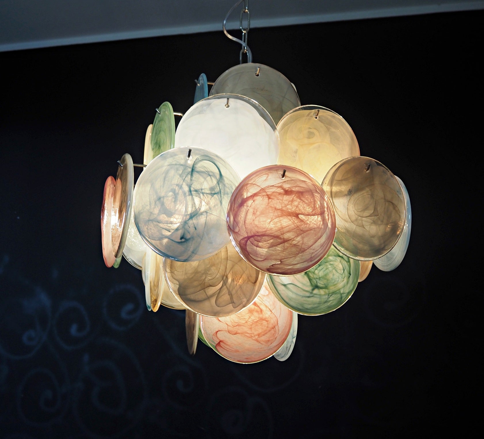 Murano Chandelier – 36 Multicoloured Disc Glass Elements – detail 2 – Murano Classics