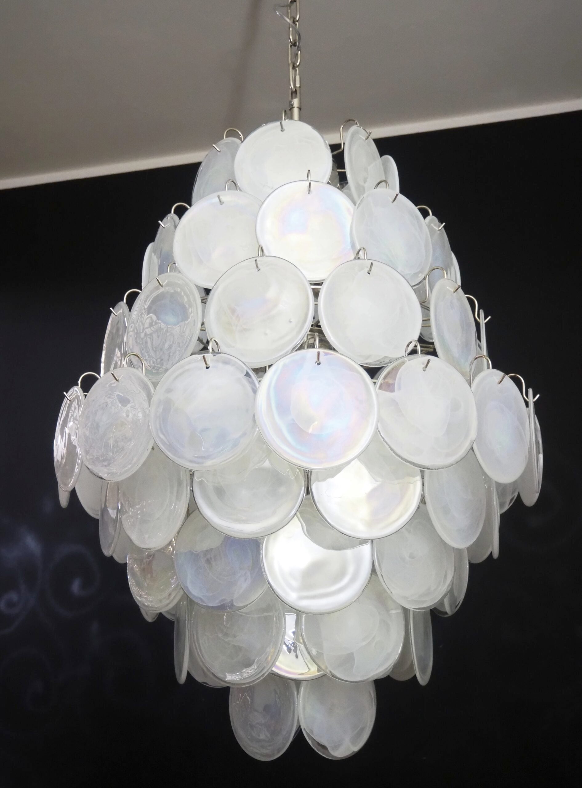 Murano Chandelier – 87 White Disc Glass – detail 4 – Murano Classics