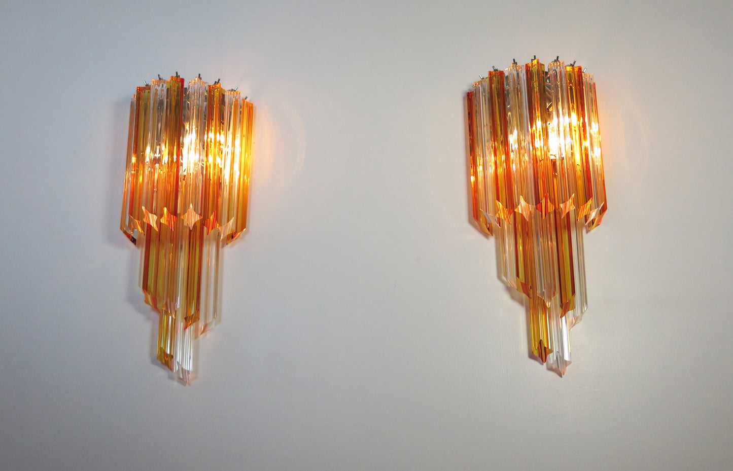 Murano Vegglampe | 32 Klare Gule Prismeglass | 1 par