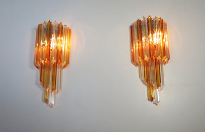 Murano Vegglampe | 32 Klare Gule Prismeglass | 1 par