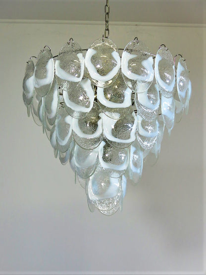 Murano Lysekrone | 50 Hvite Klare Konglebladglass