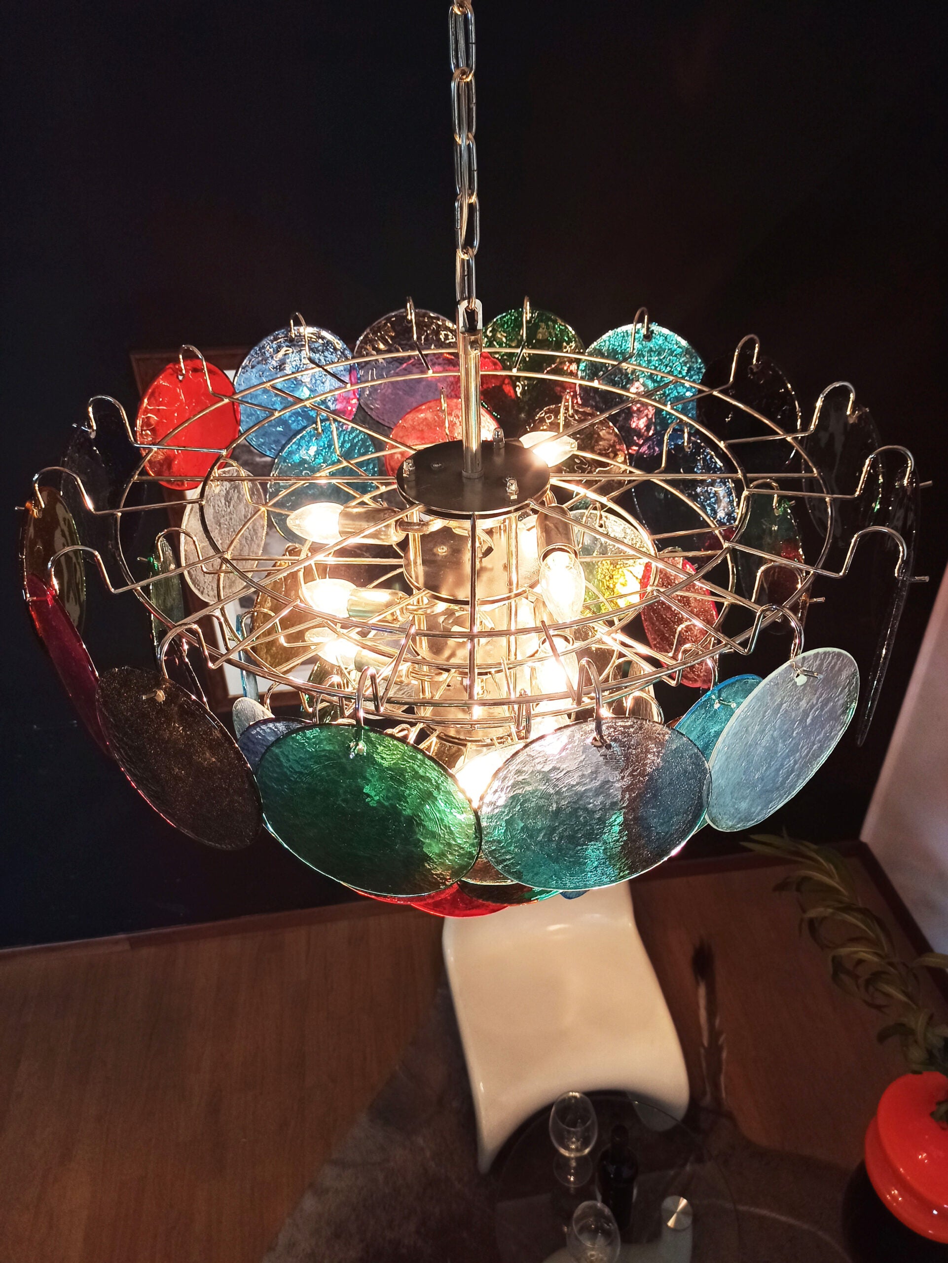 Murano Chandelier – 57 Multicoloured Disc Glass Elements – detail 4 – Murano Classics
