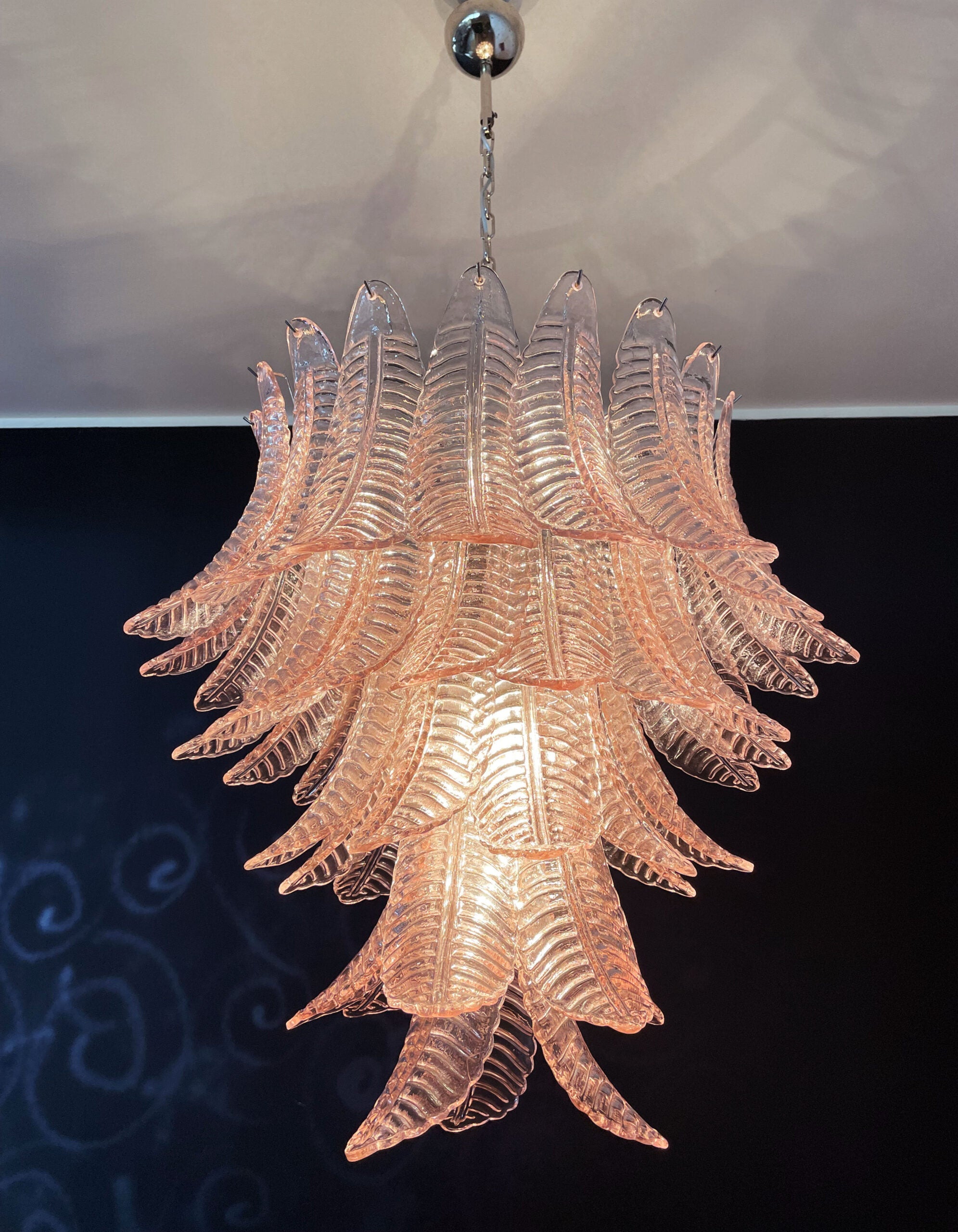 Murano Chandelier – 52 Pink Felci Glass – detail 2 – Murano Classics