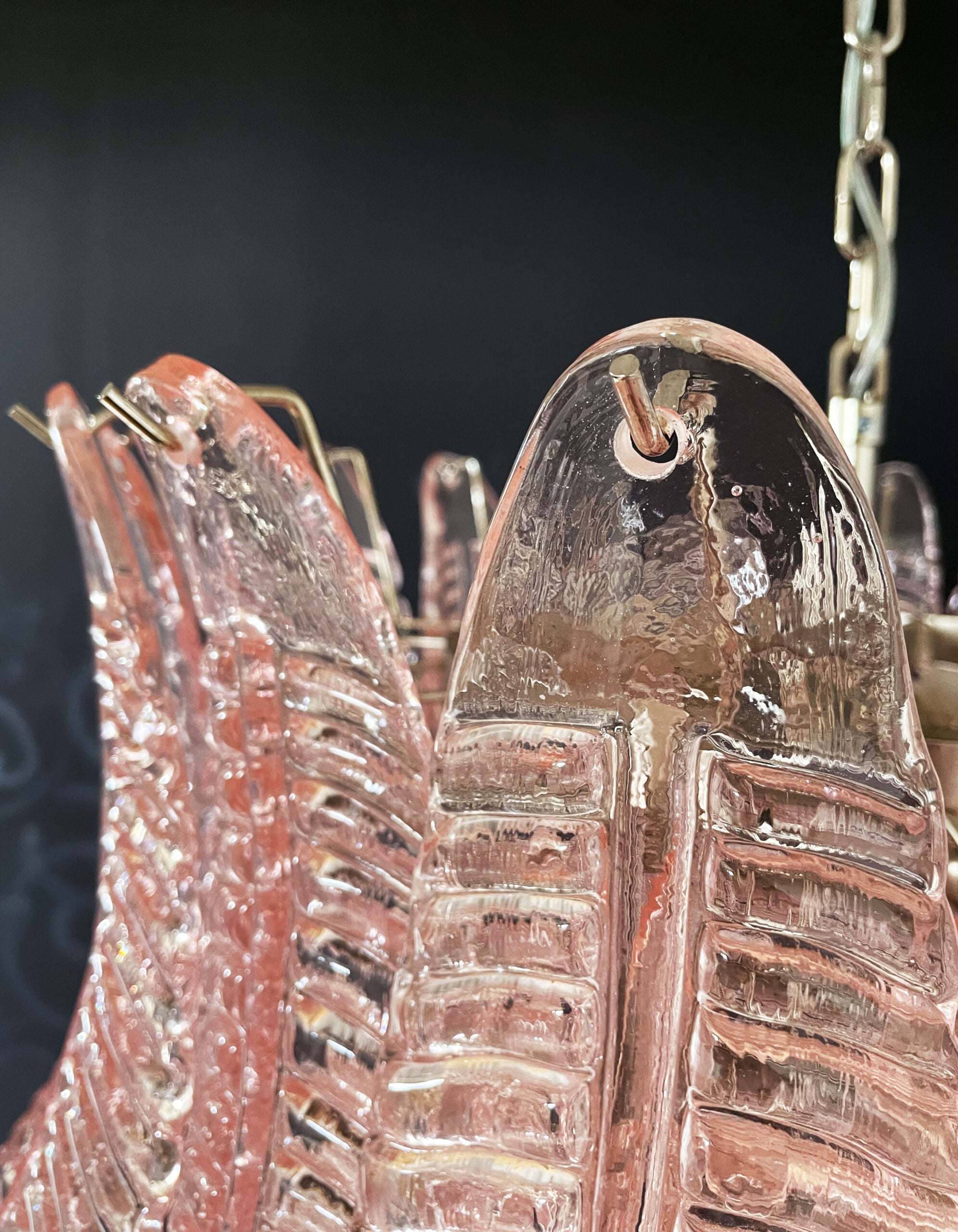 Murano Chandelier – 52 Pink Felci Glass – detail 3 – Murano Classics
