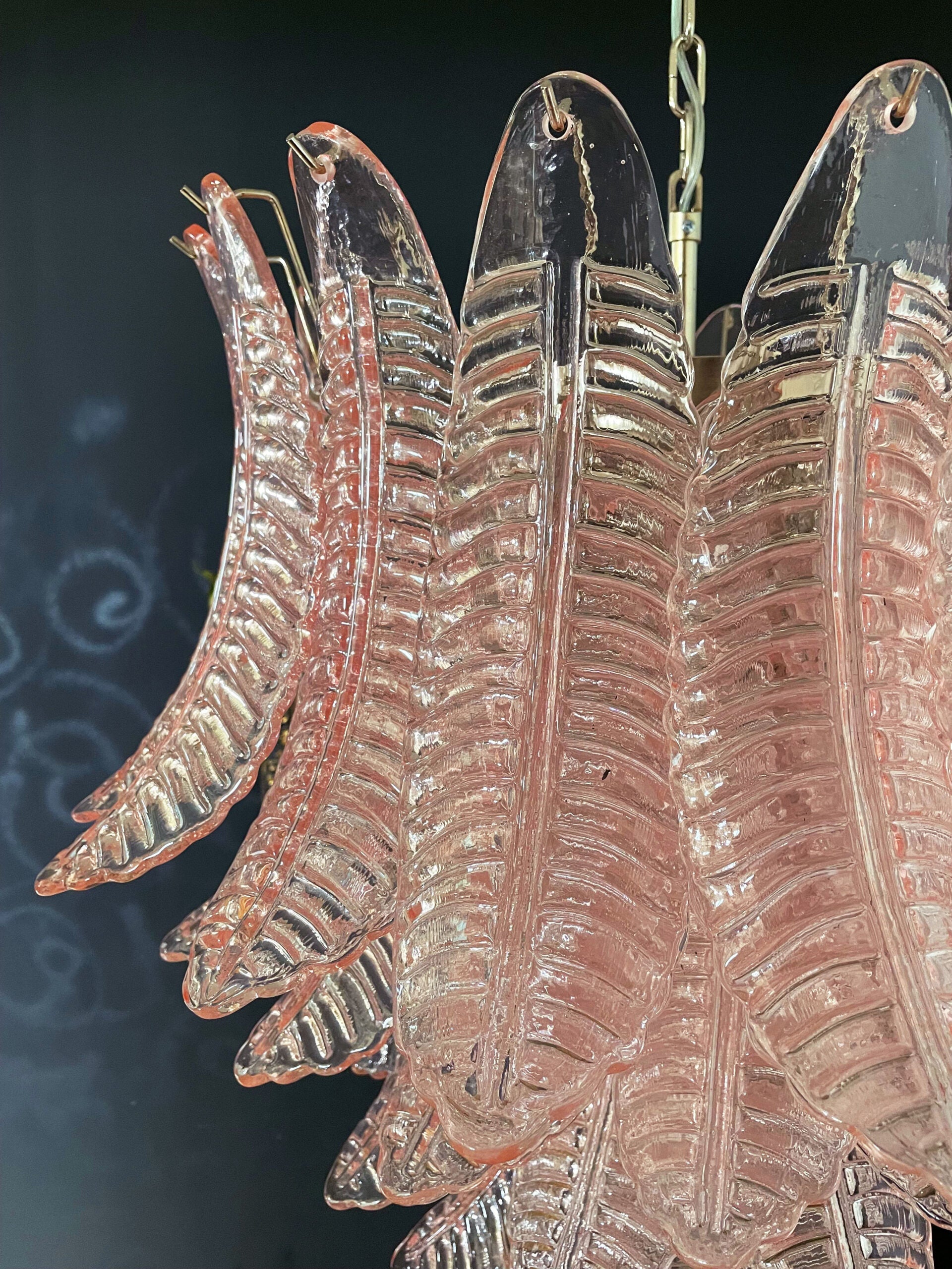 Murano Chandelier – 52 Pink Felci Glass – detail 4 – Murano Classics