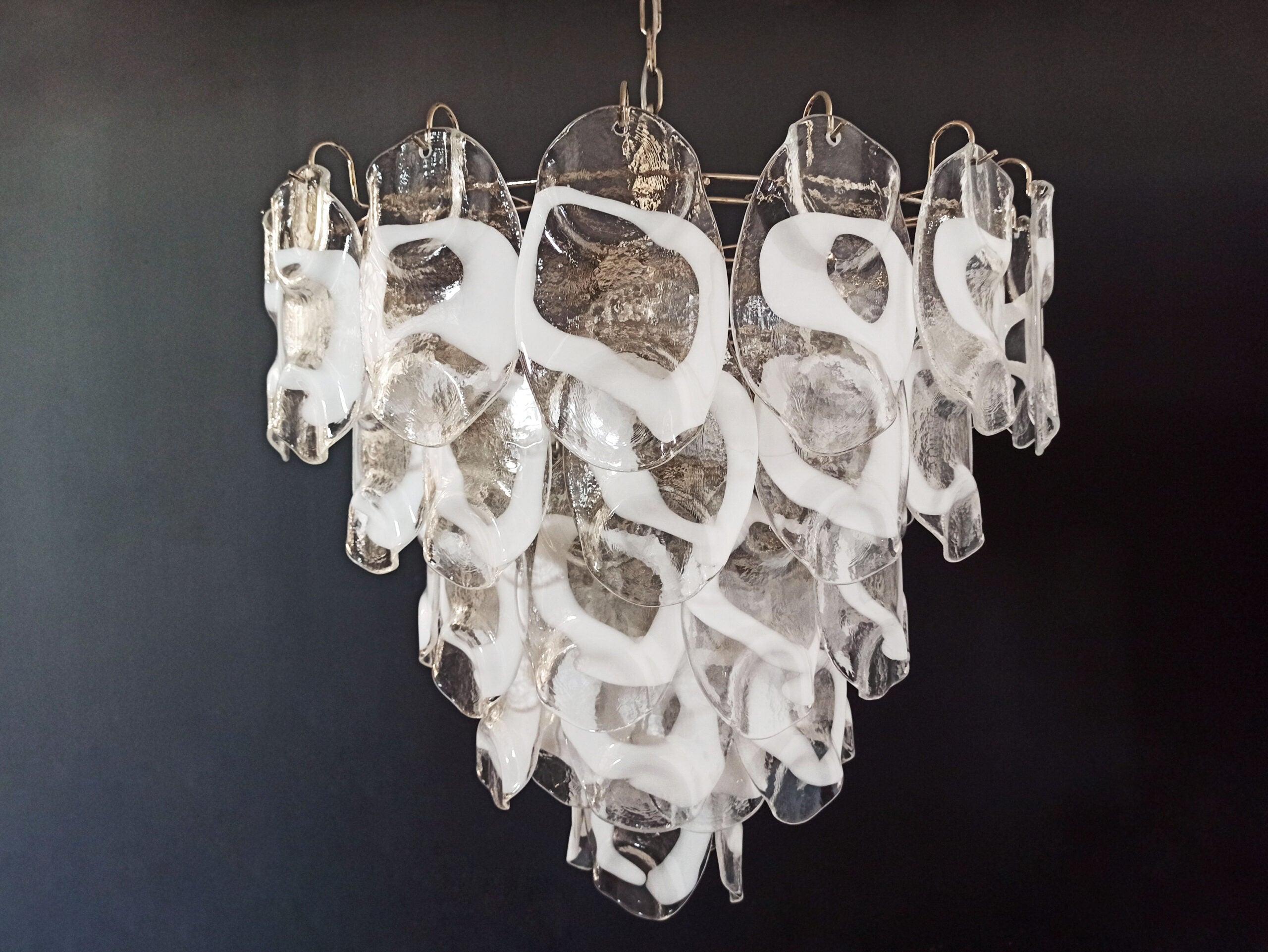 Murano Lysekrone | 57 Klare Hvite Crostoliglass
