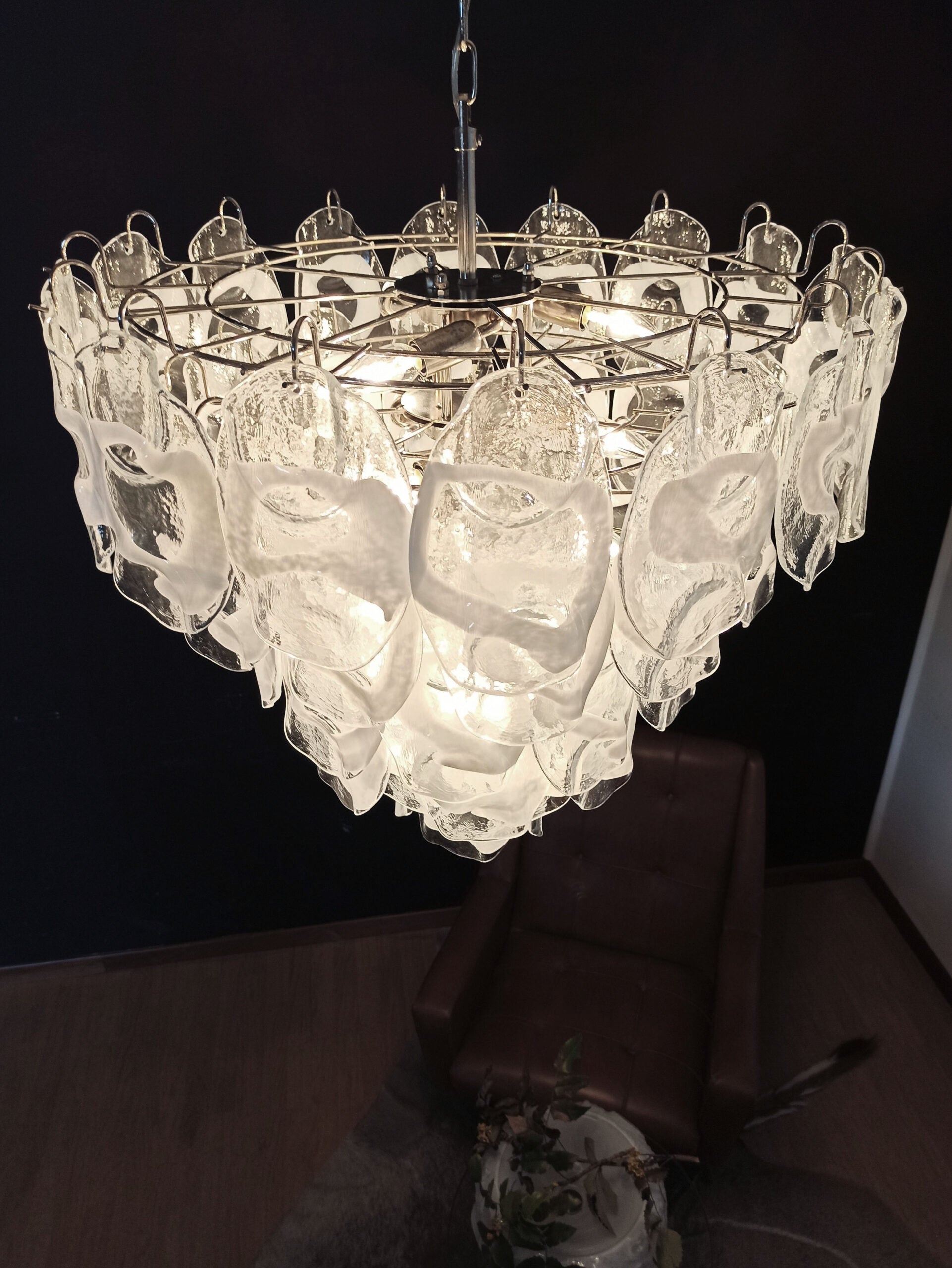 Murano Lysekrone | 57 Klare Hvite Crostoliglass