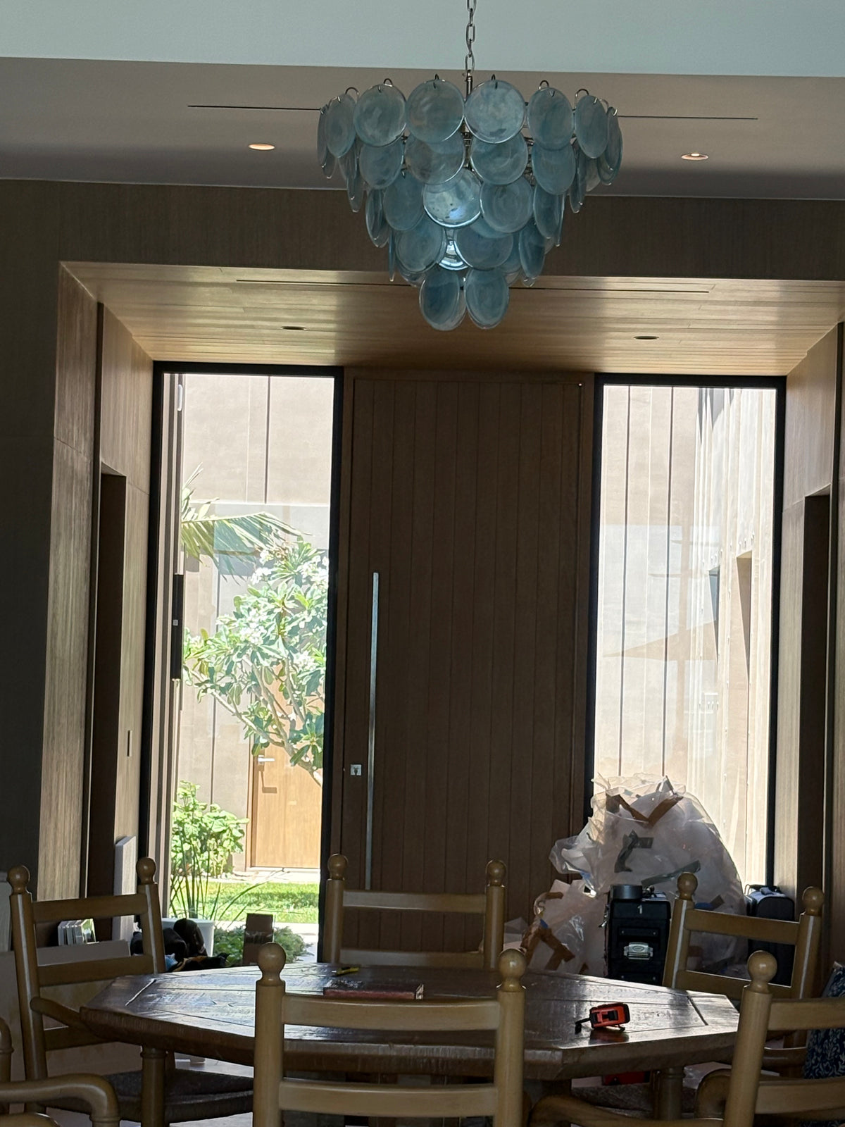 Murano Chandelier | 57 Blue Alabaster Disc Glass