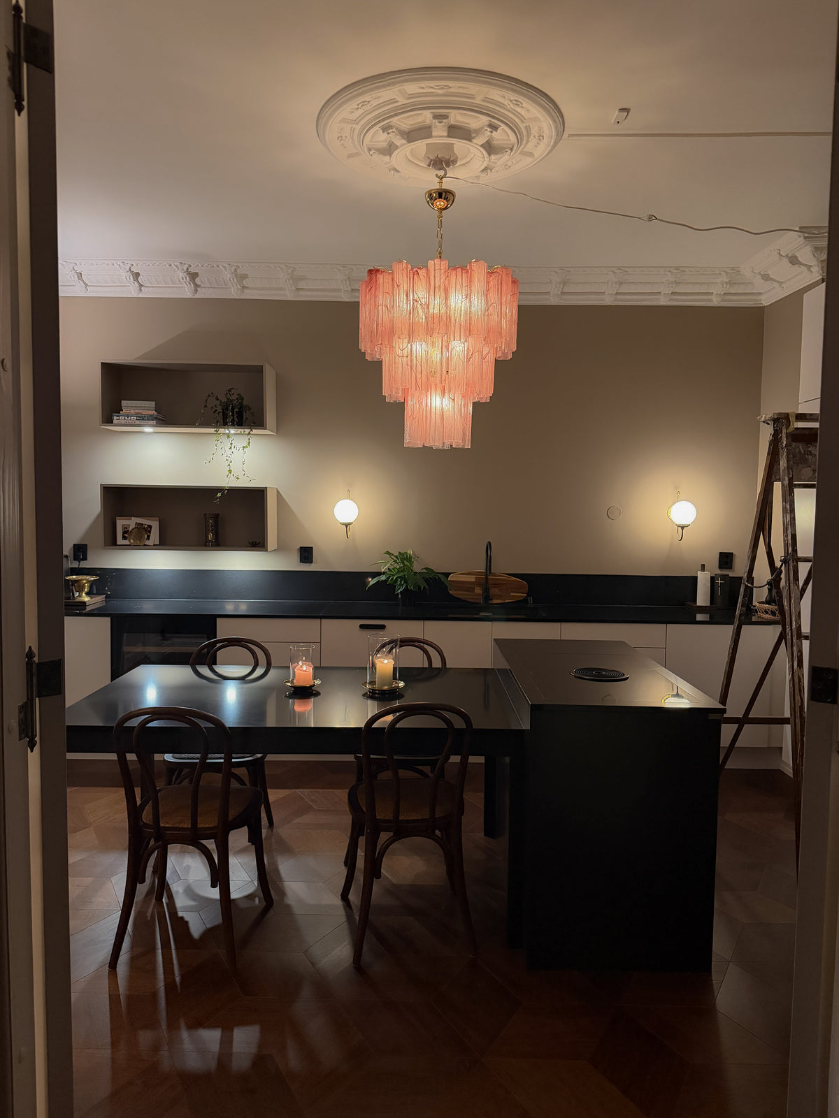 Murano Chandelier | 48 Pink Alabaster Glass Tubes