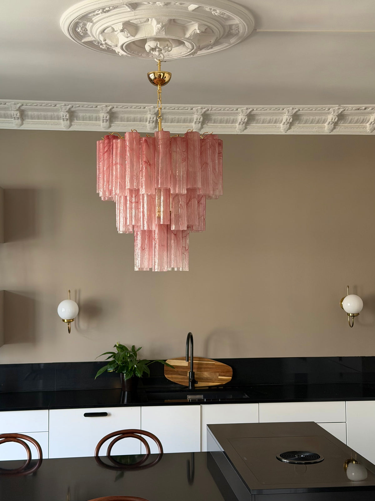 Murano Chandelier | 48 Pink Alabaster Glass Tubes