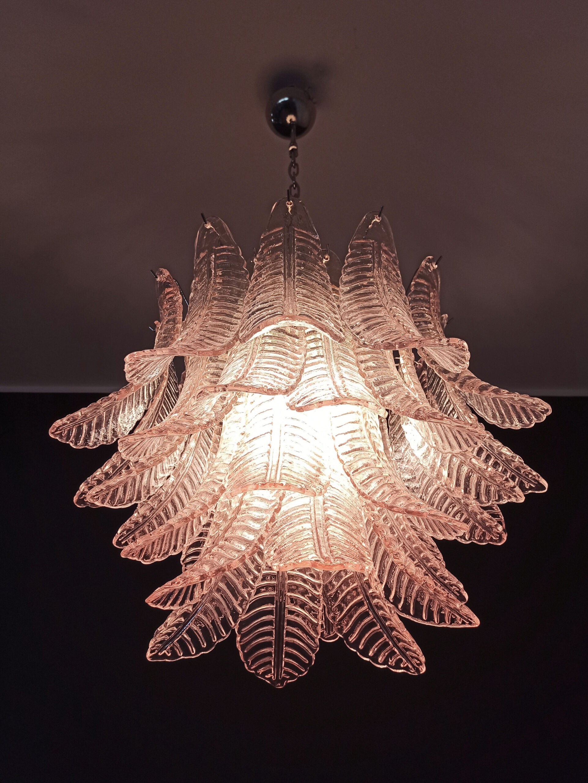 Murano Chandelier – 36 Pink Felci Glass – detail 3 – Murano Classics