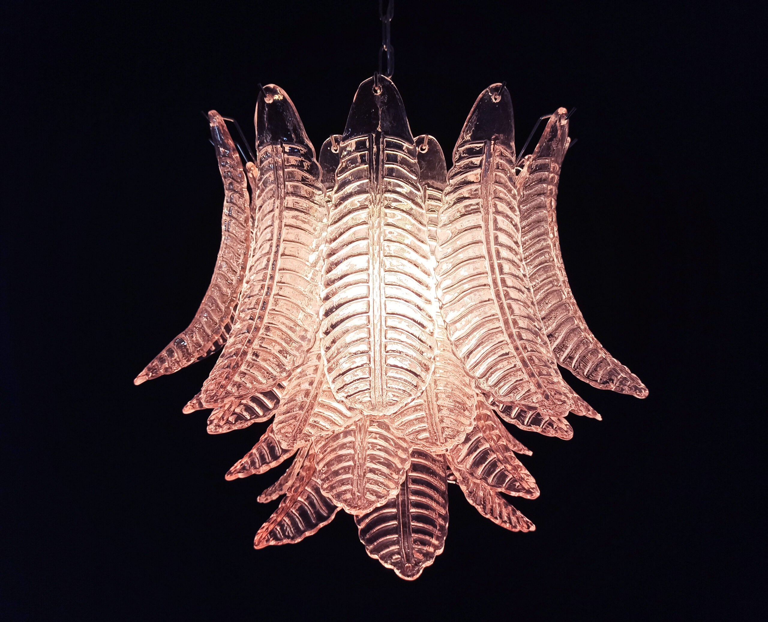 Murano Chandelier – 36 Pink Felci Glass – detail 5 – Murano Classics