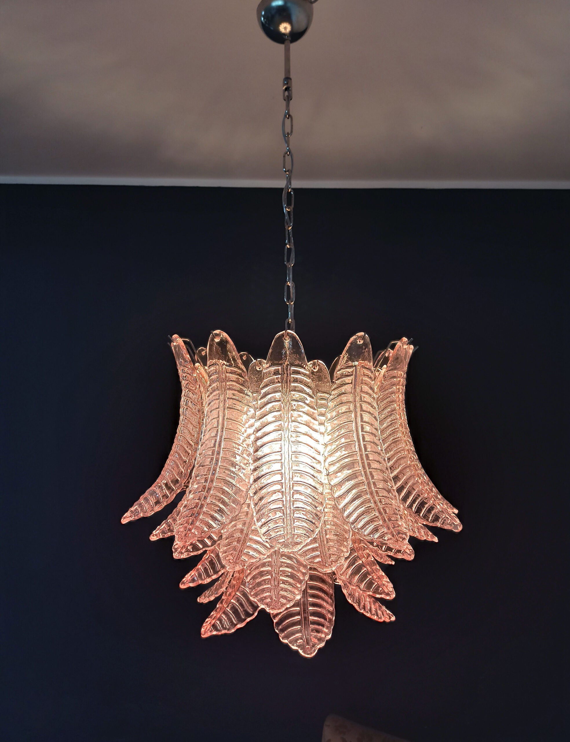 Murano Chandelier – 36 Pink Felci Glass – detail 6 – Murano Classics