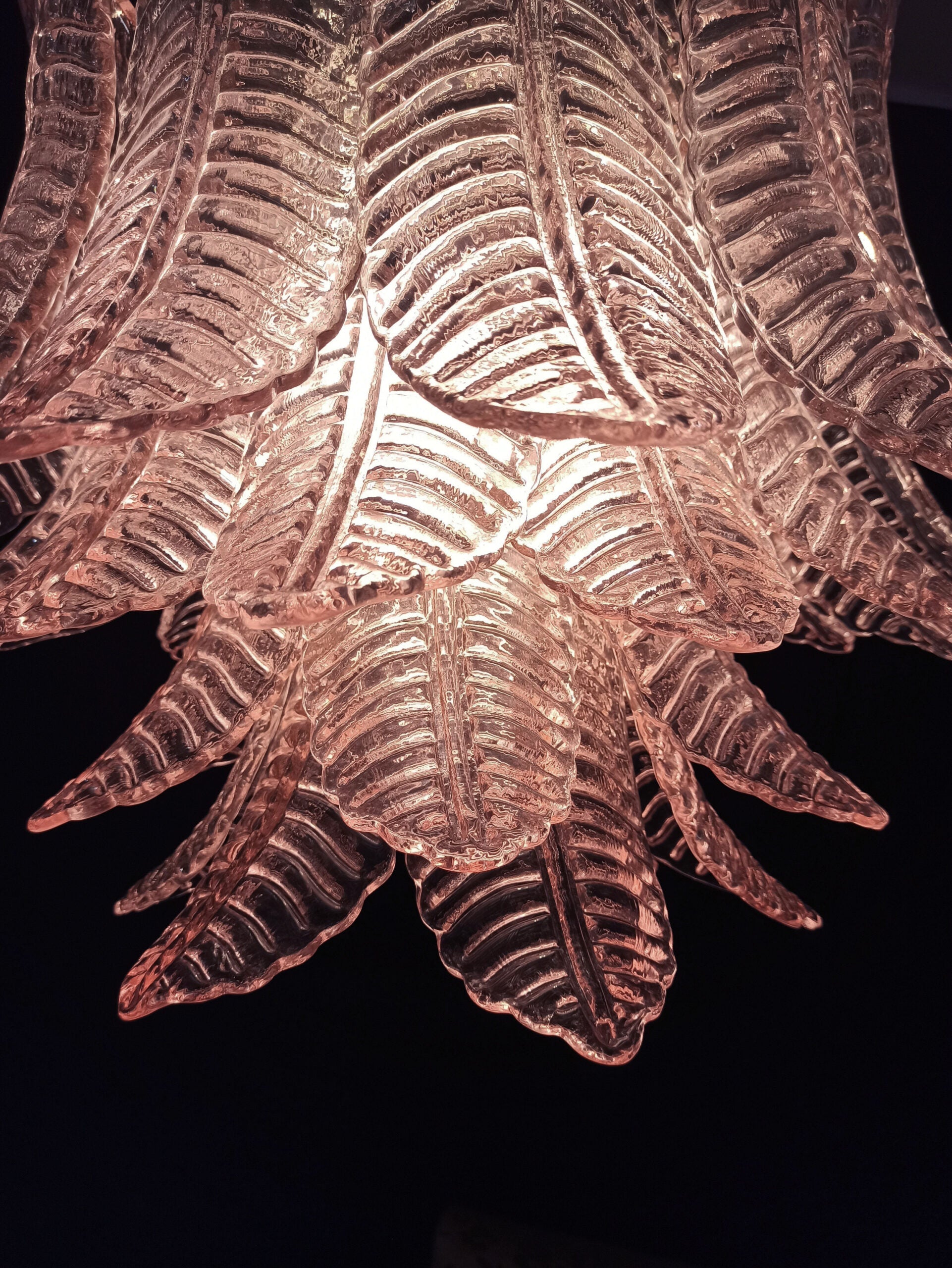 Murano Chandelier – 36 Pink Felci Glass – detail 7 – Murano Classics