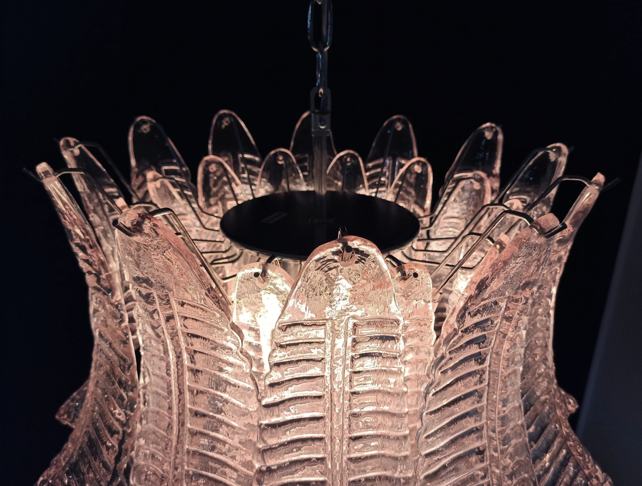 Murano Chandelier – 36 Pink Felci Glass – detail 9 – Murano Classics