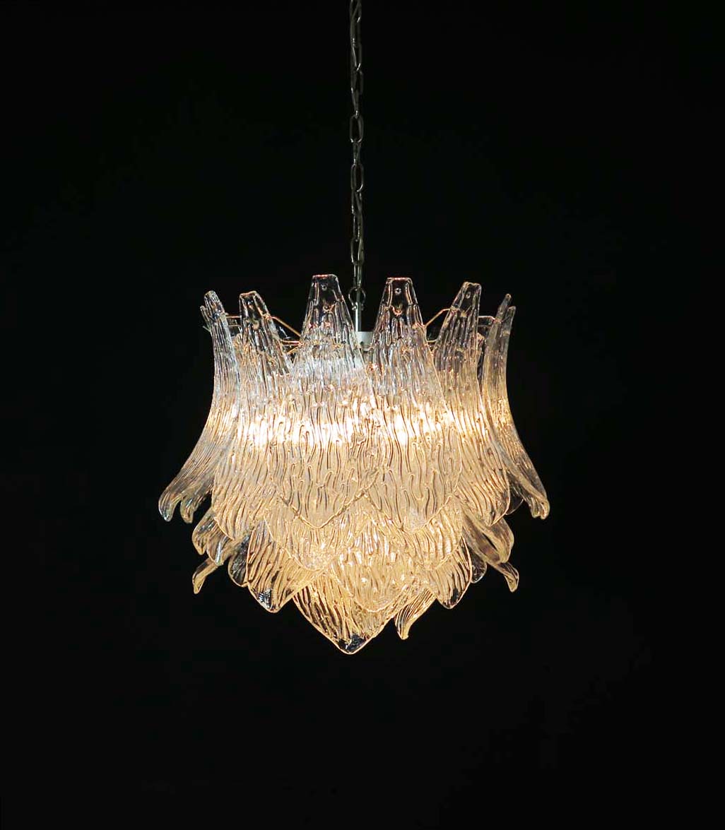 Lustre Murano – 38 Verres Crostoli Transparents – détail 4 – Murano Classics