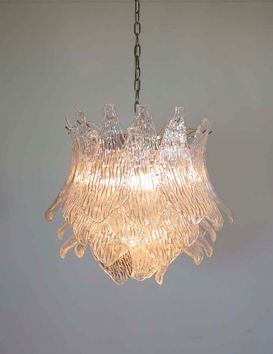Lustre Murano – 38 Verres Crostoli Transparents – détail 6 – Murano Classics