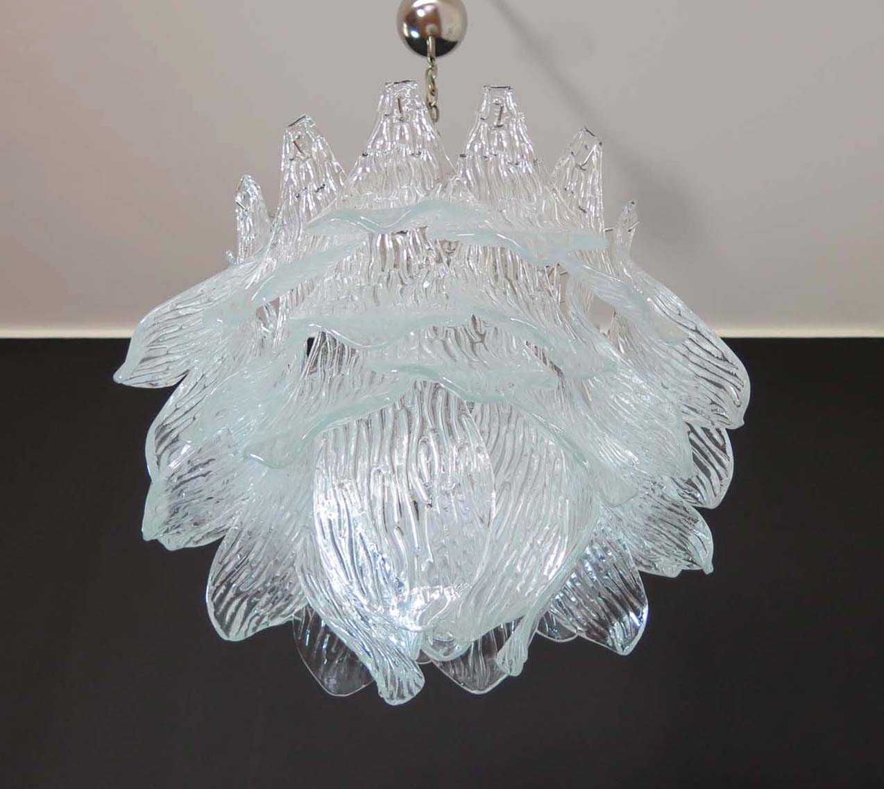 Lustre Murano – 38 Verres Crostoli Transparents – détail 7 – Murano Classics