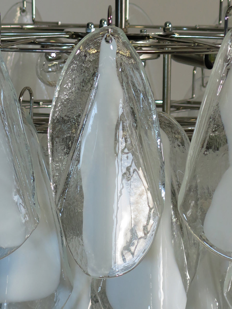 Murano Lysekrone – 50 Hvite Klare Rondiniglass – detalj 5 – Murano Classics