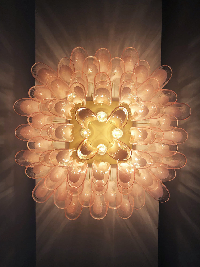 Murano Taklampe | 64 Rosa Konglebladglass