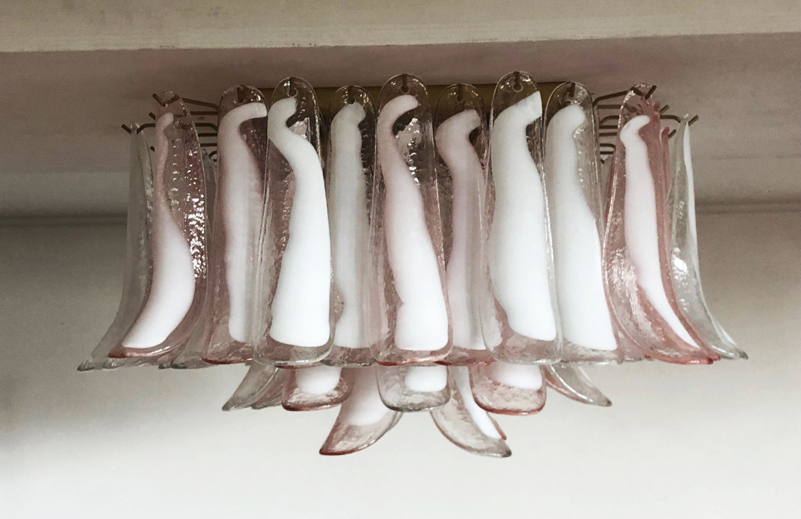 Murano Taklampe | 64 Klar, Rosa Konglebladglass