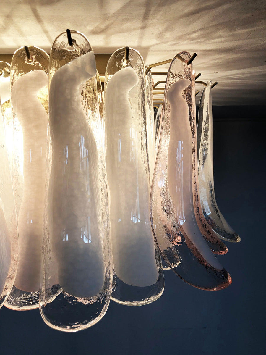 Murano Taklampe | 64 Klar, Rosa Konglebladglass