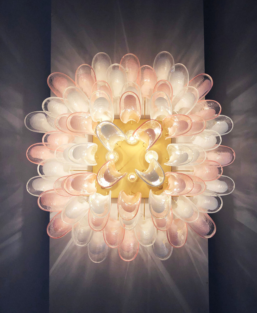 Murano Taklampe | 64 Klar, Rosa Konglebladglass