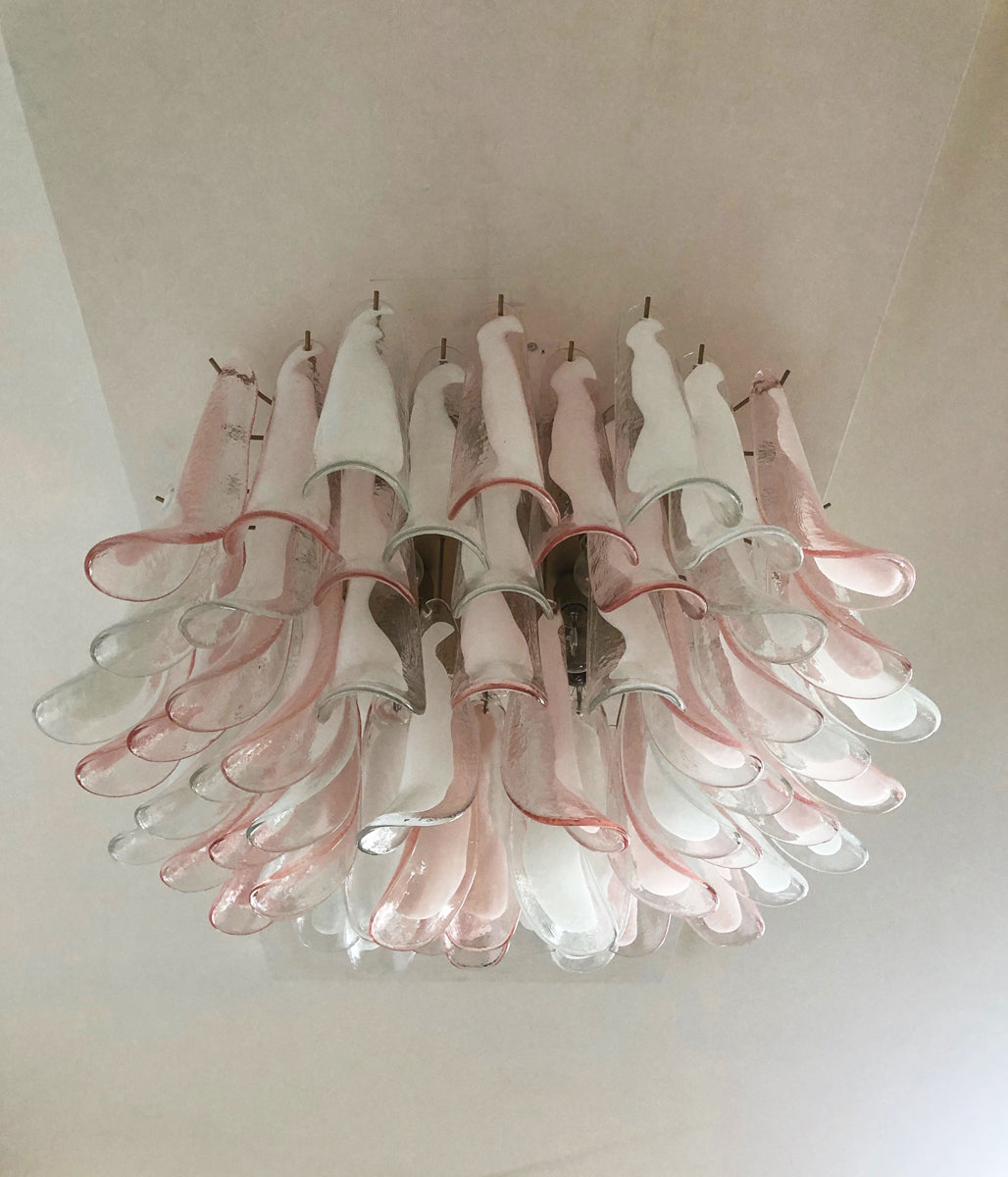 Murano Taklampe | 64 Klar, Rosa Konglebladglass