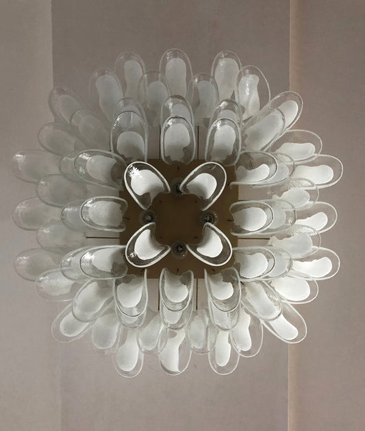 Murano Taklampe | 64 Hvite Konglebladglass