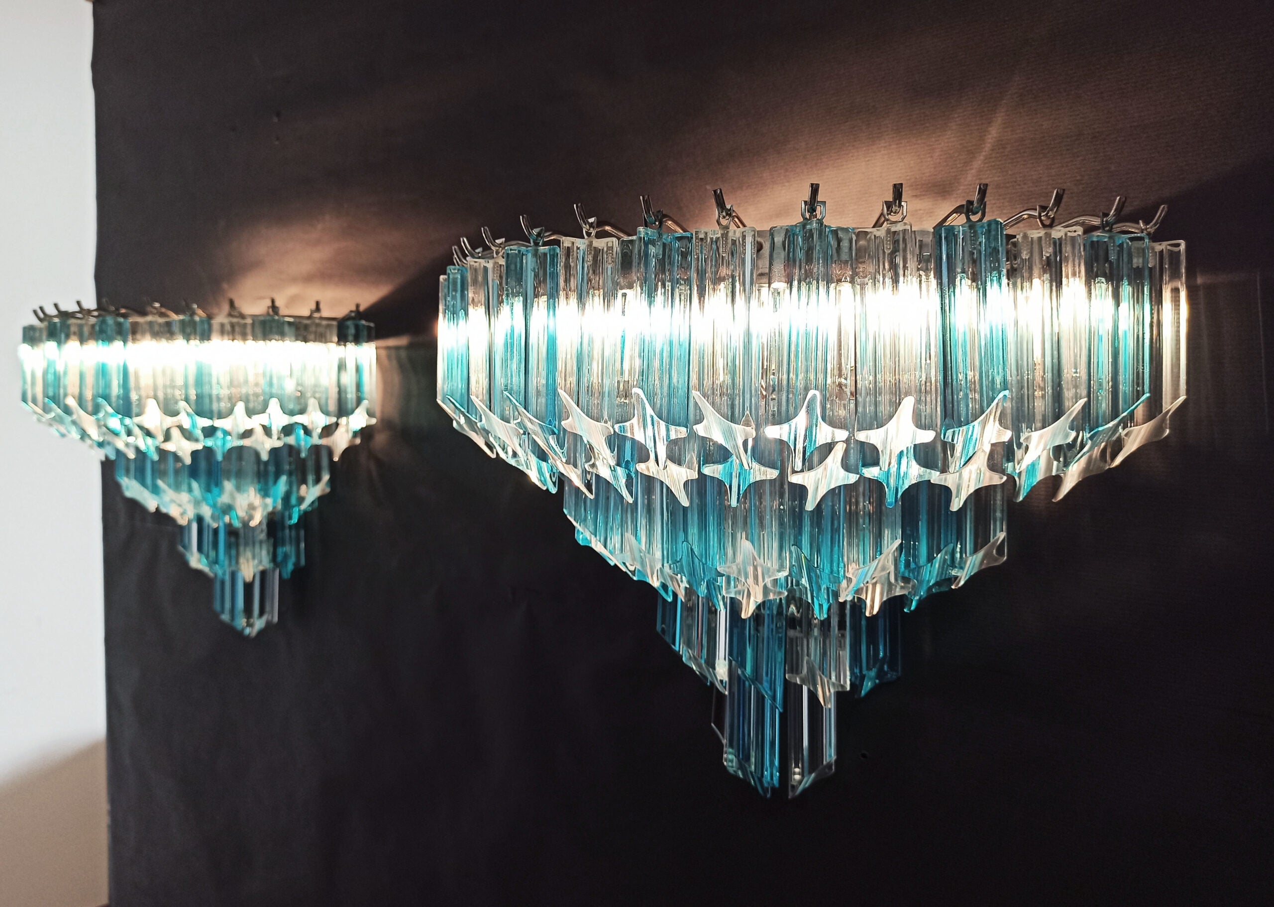 Murano Wall Lamp | 63 Clear Blue Prism Glass | Set of 2