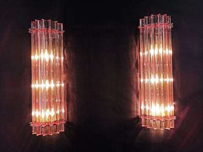Murano Wall Lamp | 7 Pink Glass Prisms | 2 pcs
